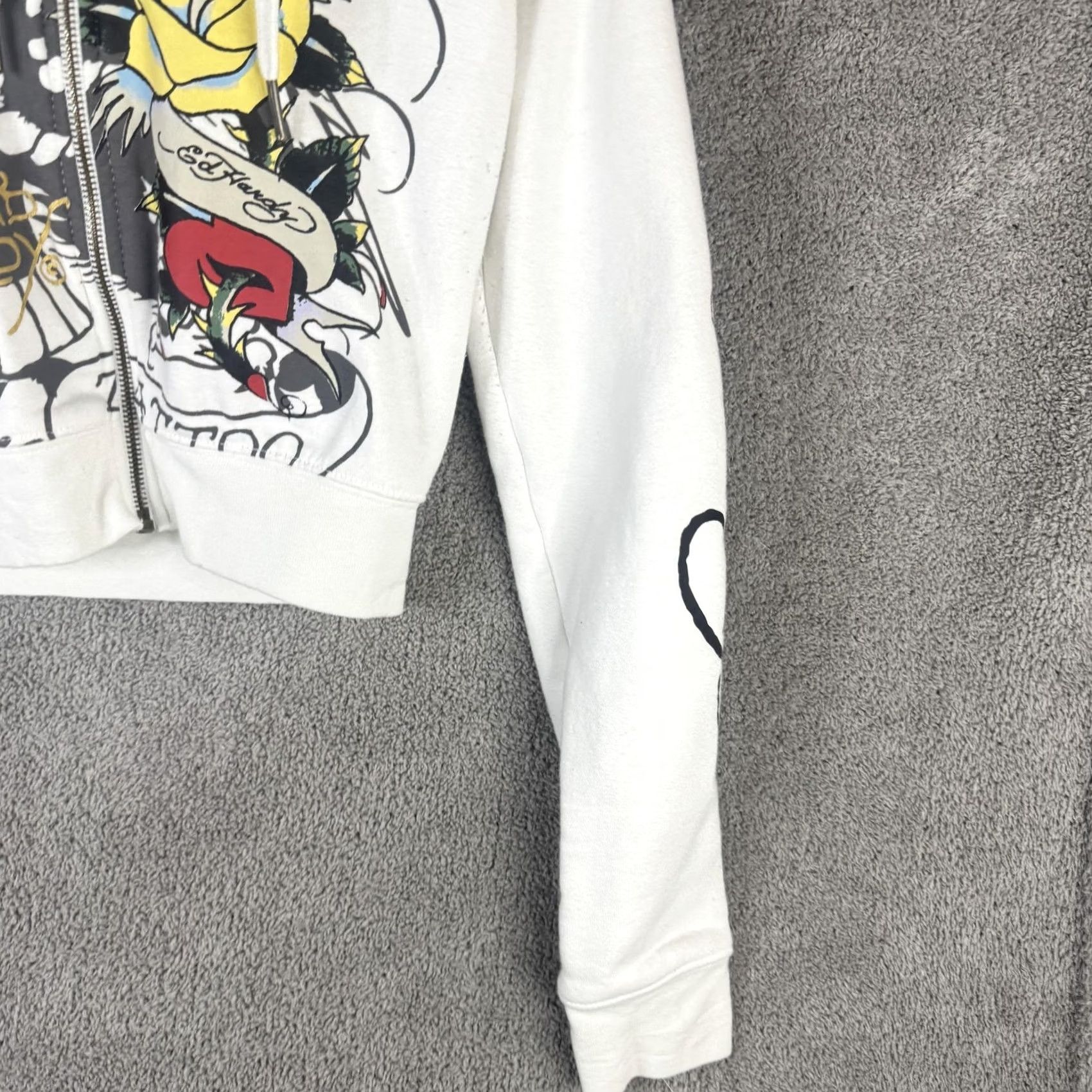 Ed Hardy Ed Hardy Hoodie Womens L White Full Zip Cropped Tattoo Eagle Graphic Fleece Size L / US 10 / IT 46 - 3 Thumbnail