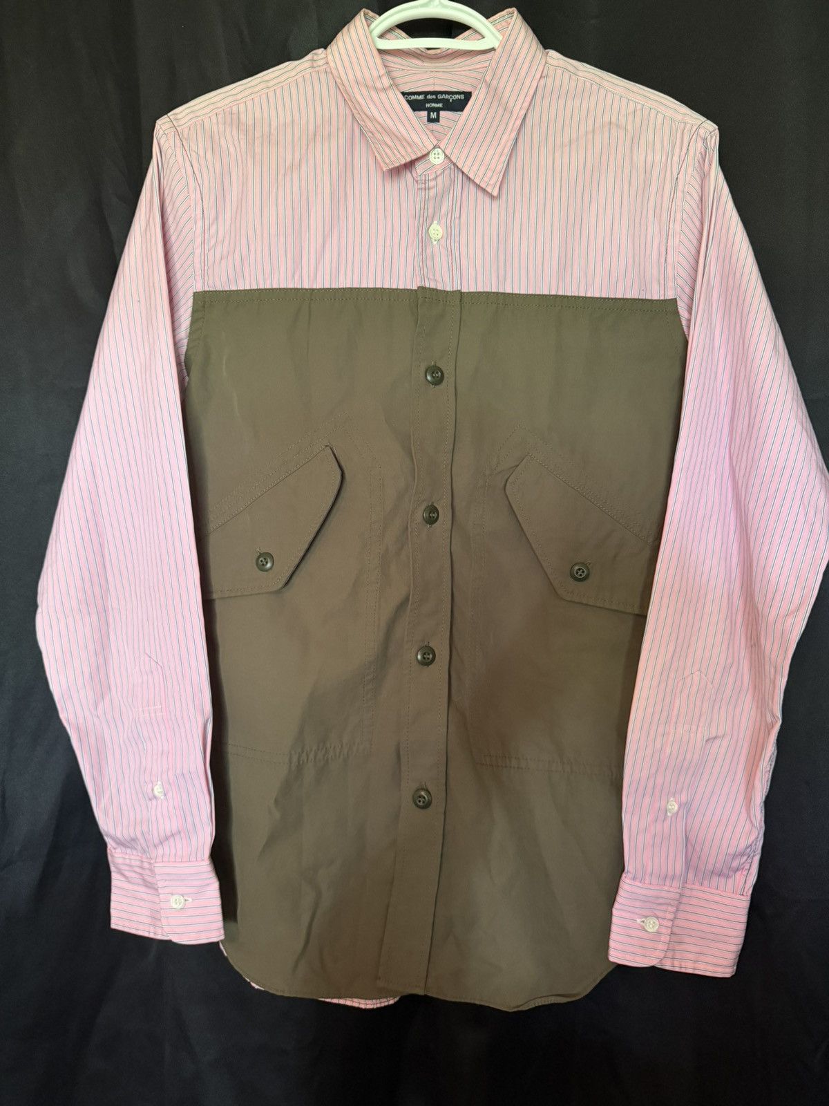 Comme des Garcons Homme Reconstructed Hybrid Striped Button Up Size US M / EU 48-50 / 2 - 1 Thumbnail