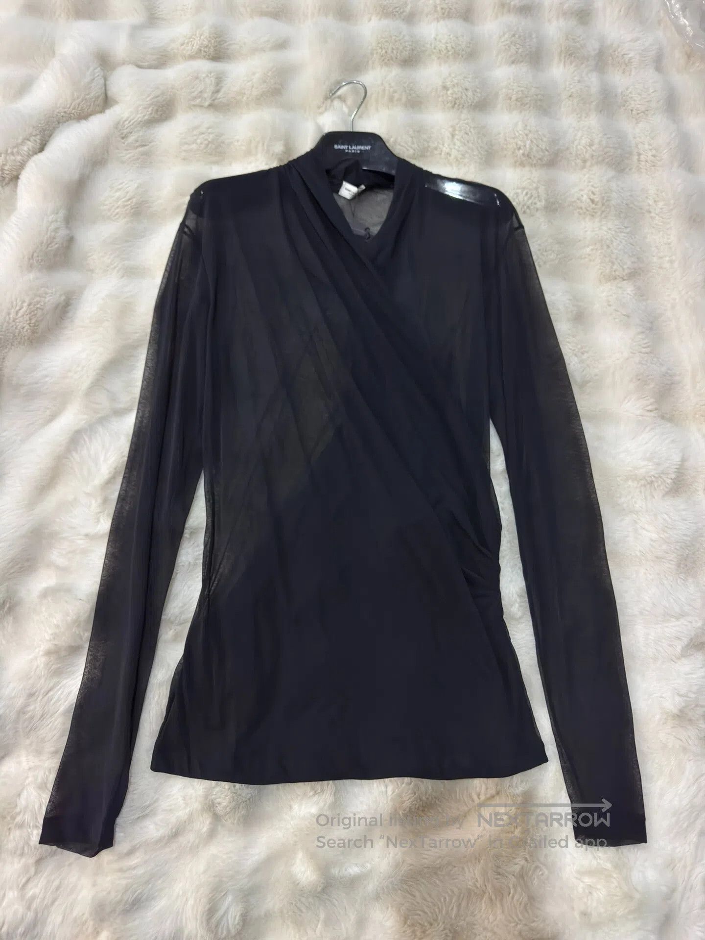 Saint Laurent Paris Saint Laurent Paris Deeply pleated V-neck sheer tank top| Size US XS / EU 42 / 0 - 1 Thumbnail
