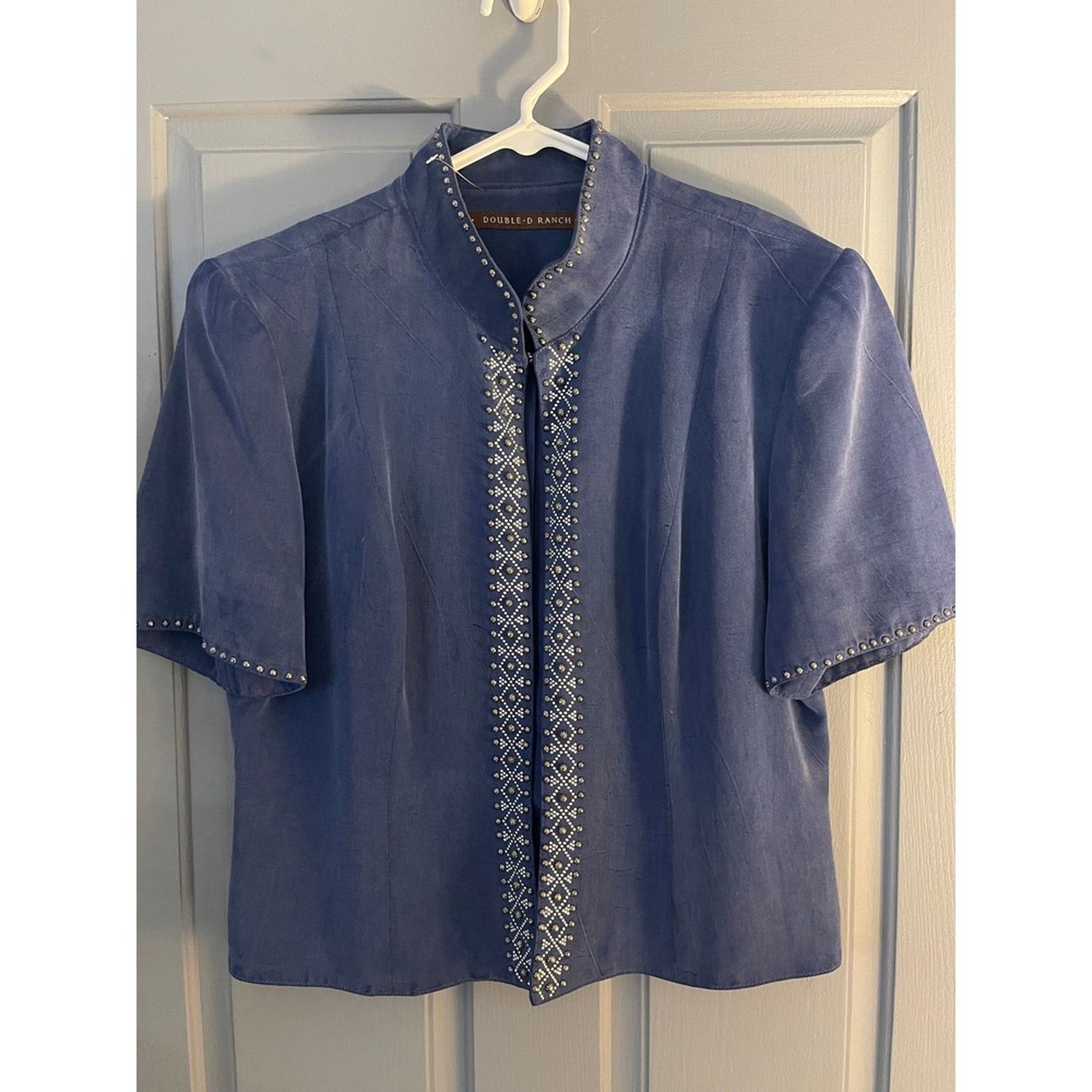 Double D Ranch Double D Ranch Blue Tencel Studded Western Jacket Sz Lg Size L / US 10 / IT 46 - 2 Thumbnail