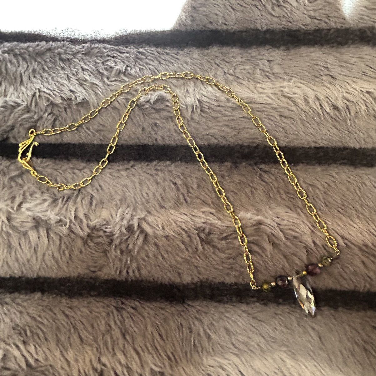 Handmade Handcrafted rutilated quartz glass stone beaded bar necklace Size ONE SIZE - 8 Thumbnail