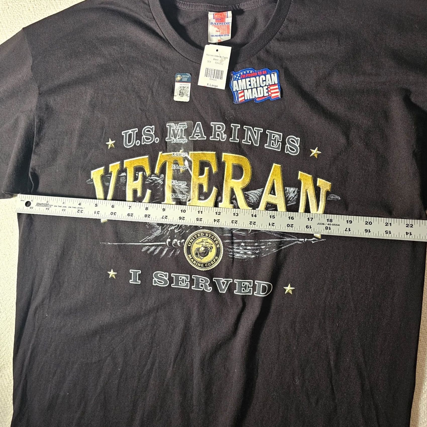 Vintage Bayside T-Shirt Navy Black Mens XL American Made US Marines Veteran I Served Crew Neck Short Sleeve Cotton Preshrunk Size US XL / EU 56 / 4 - 5 Thumbnail