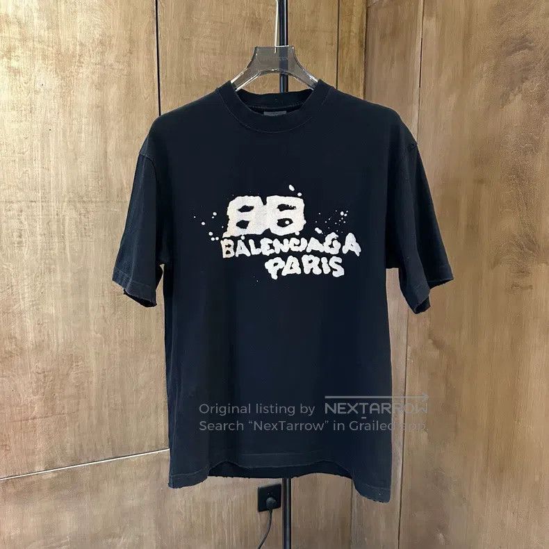 Balenciaga Balenciaga Double B Ink Splatter Destroyed Black Short Sle Size US XXS / EU 40 - 1 Thumbnail