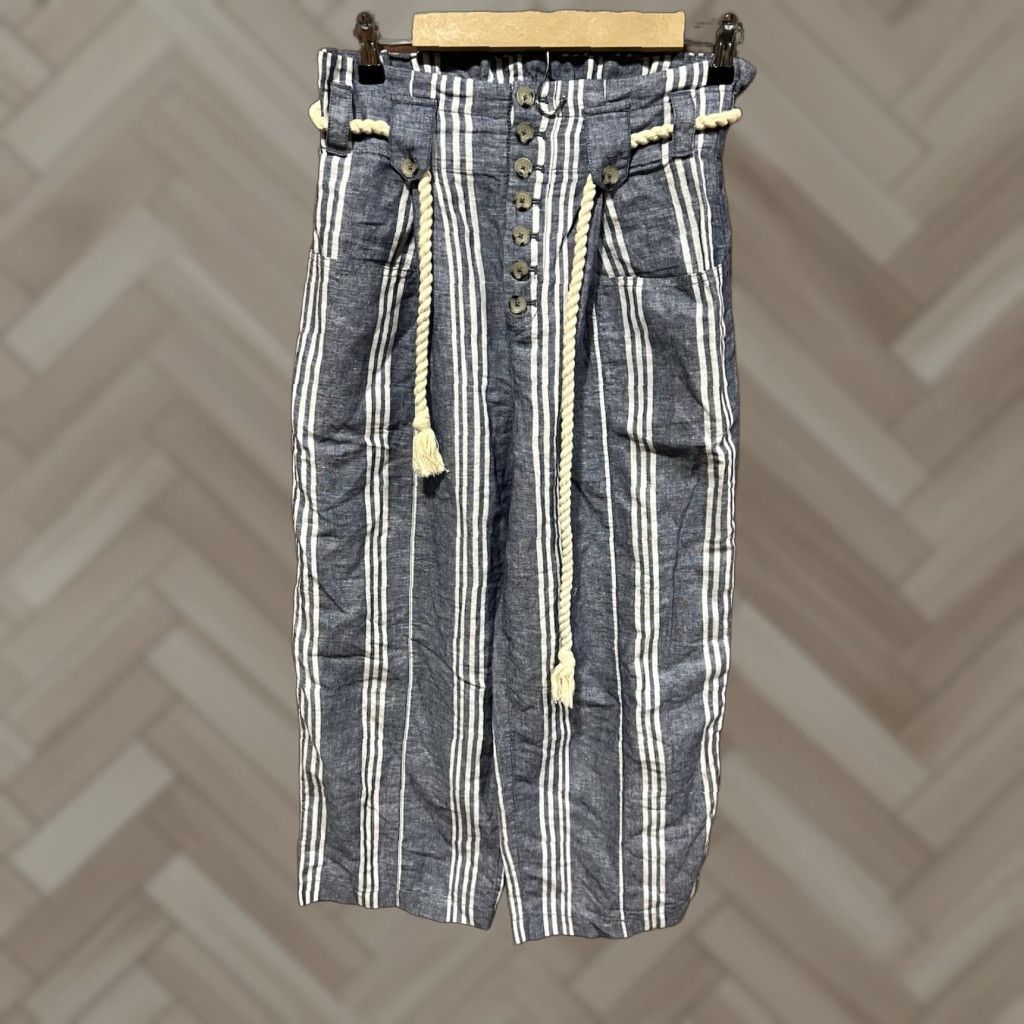 Anthropologie Anthropologie Maeve Pull On Pants Blue Stripe Linen Lagenlook 4 Size 27" / US 4 / IT 40 - 1 Thumbnail