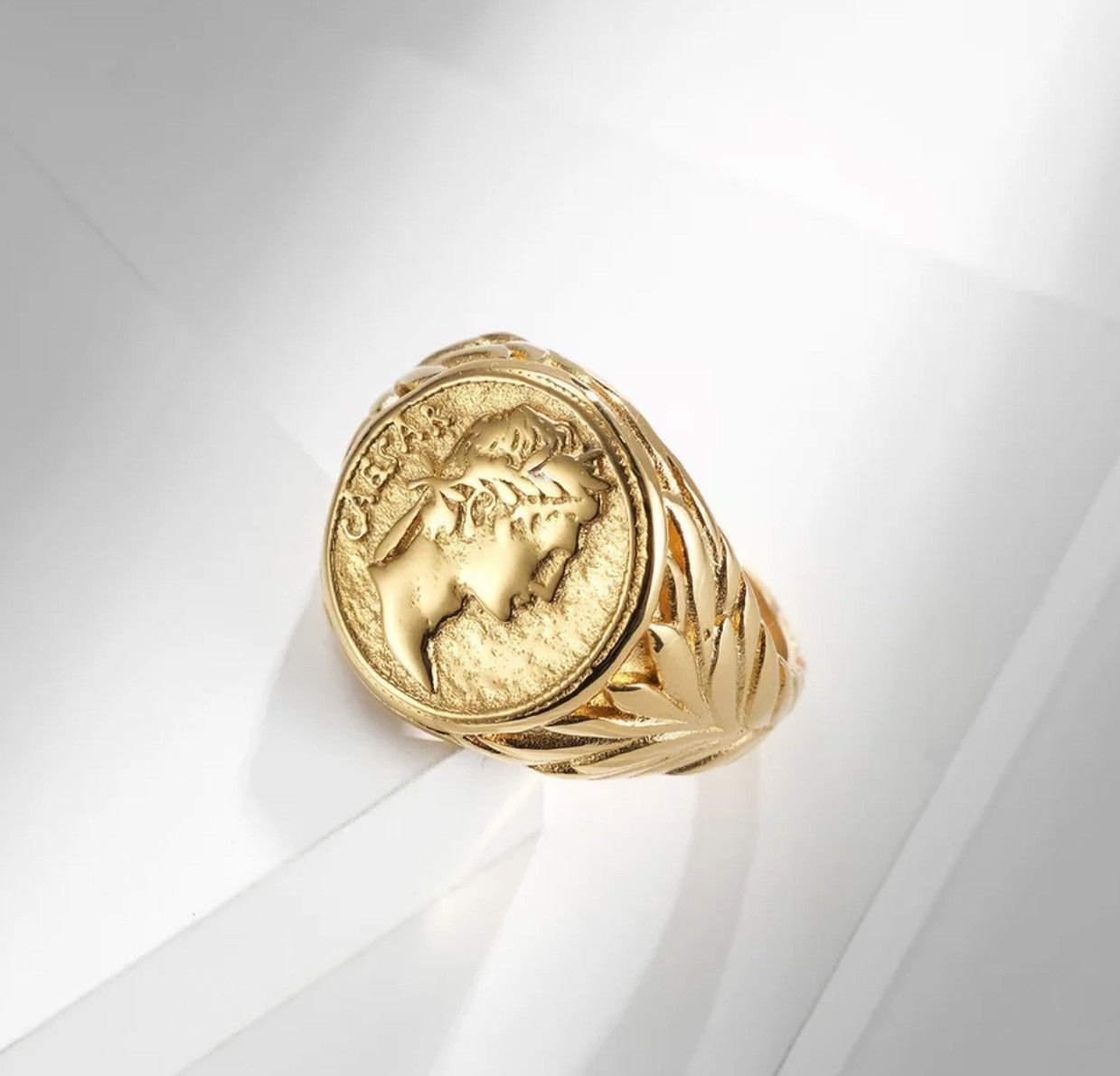Jewelry Gold Color Julius Caesar Head Ring (Size 7-13) Size ONE SIZE - 4 Thumbnail