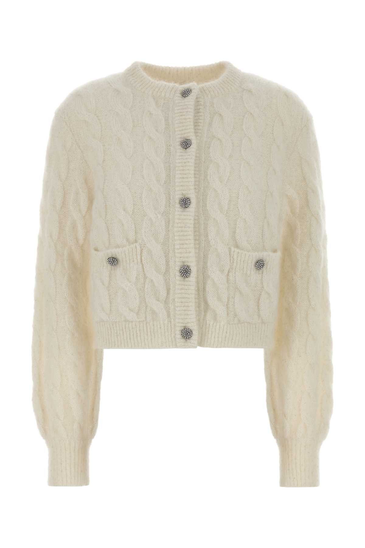 Alessandra Rich White Stretch Mohair Blend Cardigan Size S / US 4 / IT 40 - 1 Thumbnail
