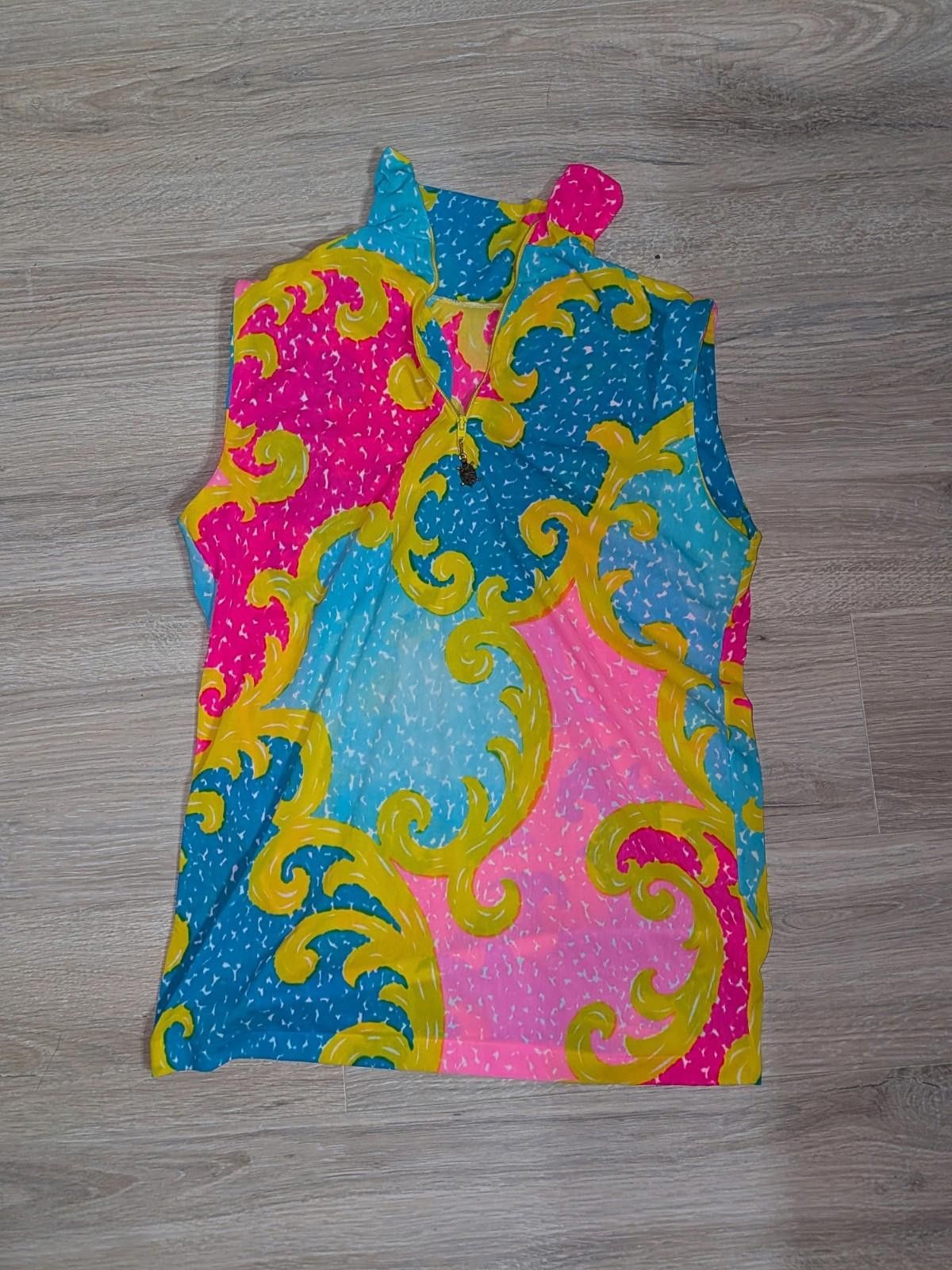 Handmade 80s Handmade Neon Filigree Mock Neck Sleeveless Zip up top Size M / US 6-8 / IT 42-44 - 8 Thumbnail