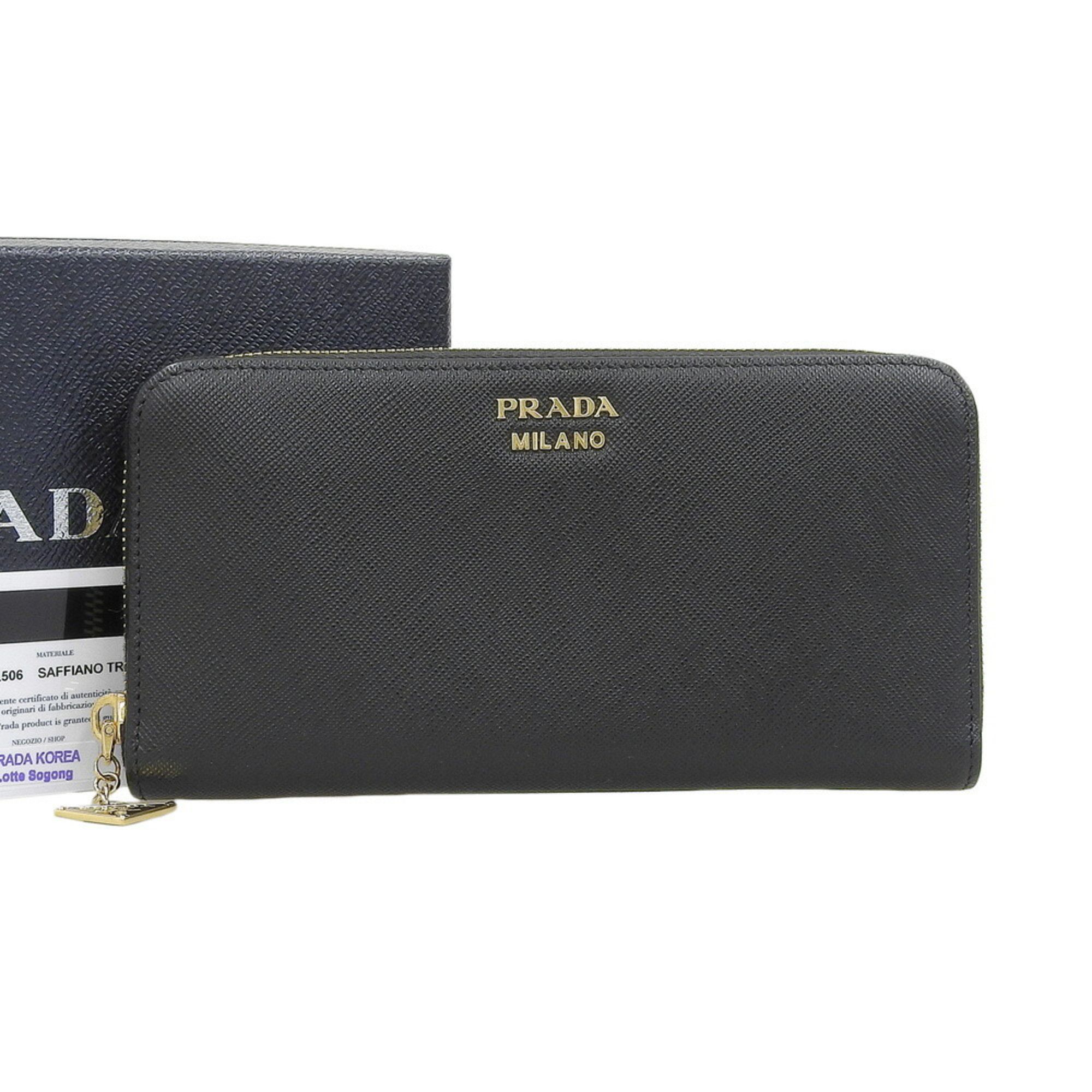 Like new Prada Triangle Plate Round Long Wallet 1ML506 in Saffiano 