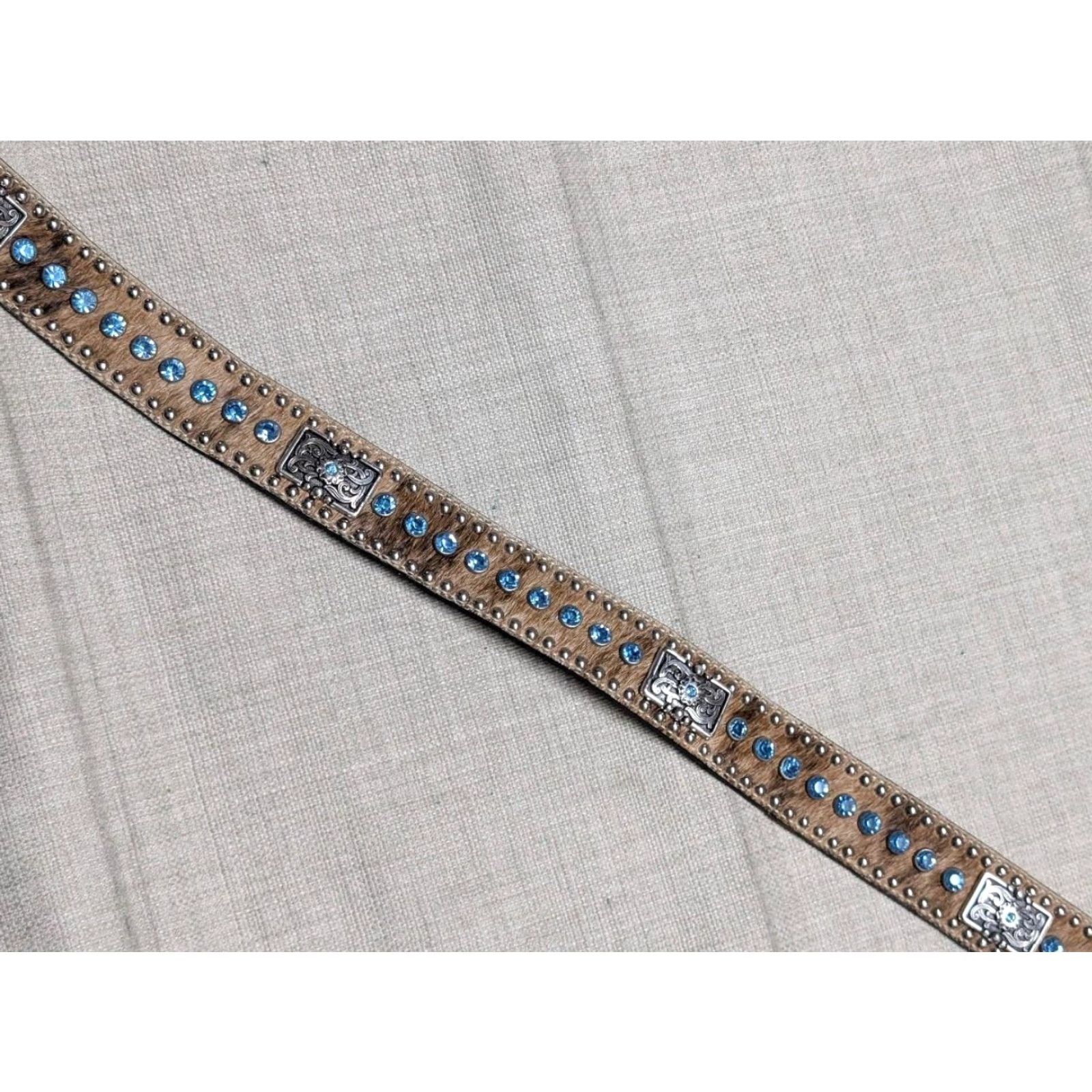Vintage VINTAGE NOCONA belt Western Leather buckle studded cowhair ends Rhinestone 42 Size 42 - 6 Thumbnail
