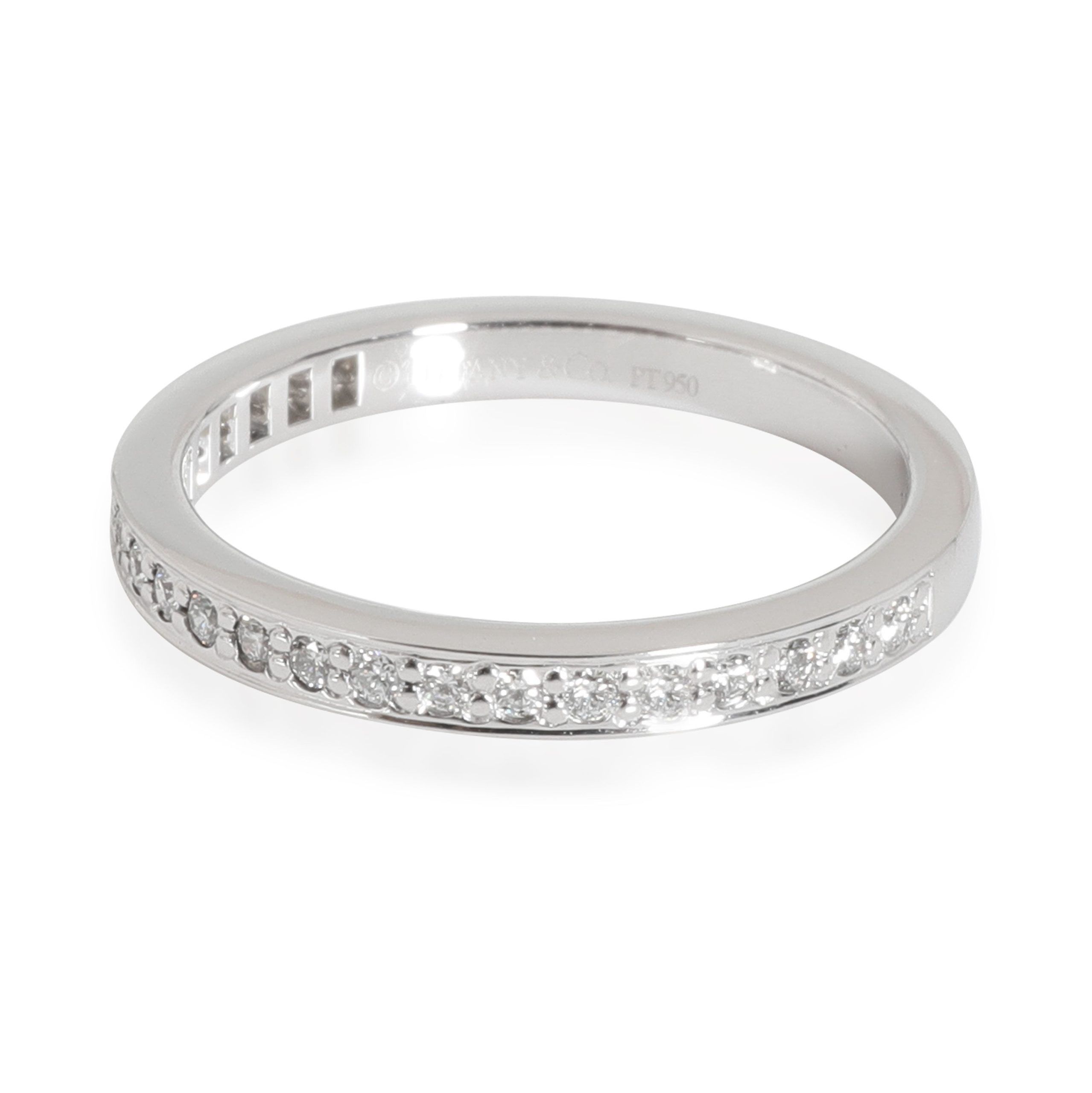 image of Tiffany Co Tiffany & Co. Grace Diamond Wedding Band In Platinum 0.22 Ctw in Silver, Women's