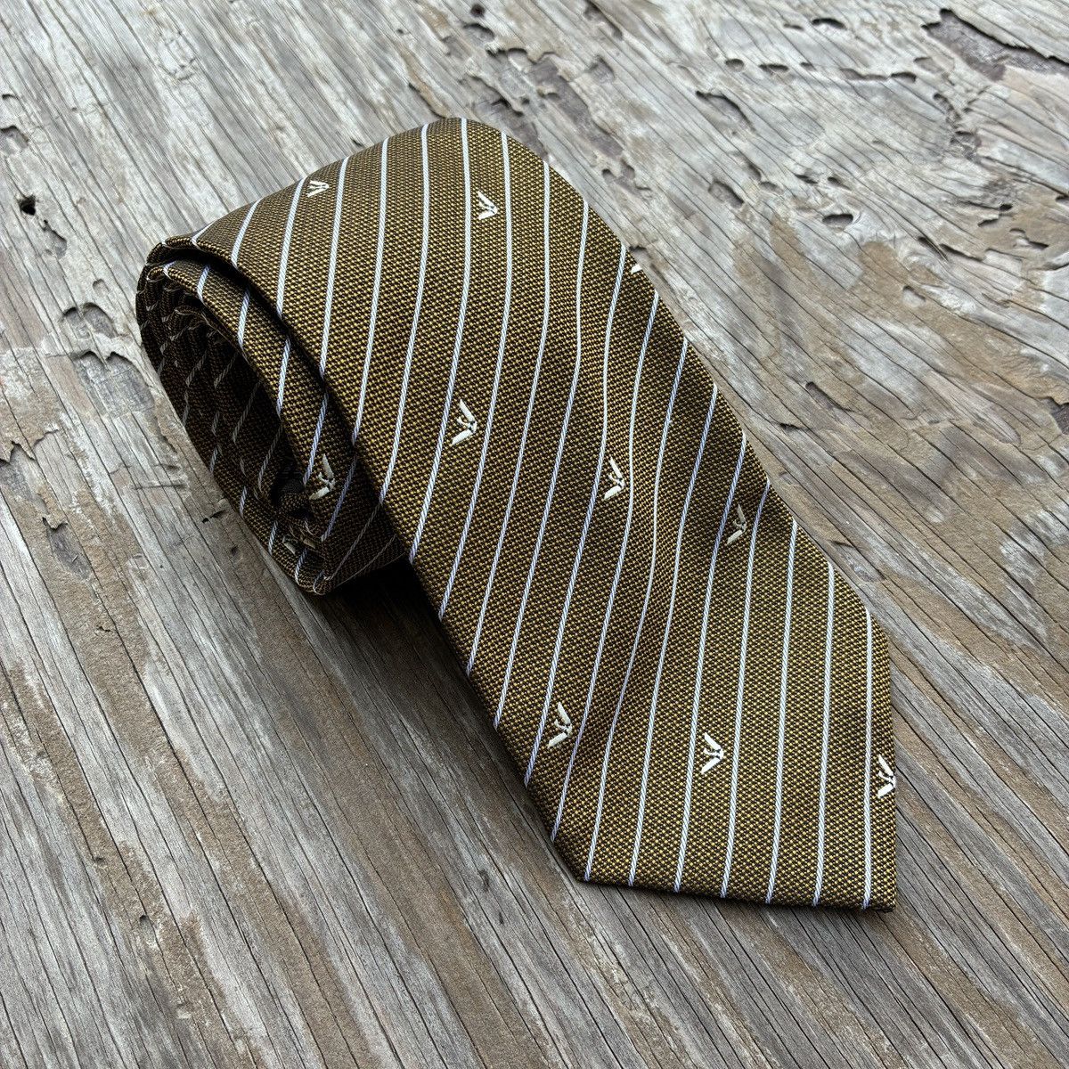 Armani Armani Collezioni Silk Tie Gold Brown Gold Striped Eagle Size ONE SIZE - 1 Thumbnail