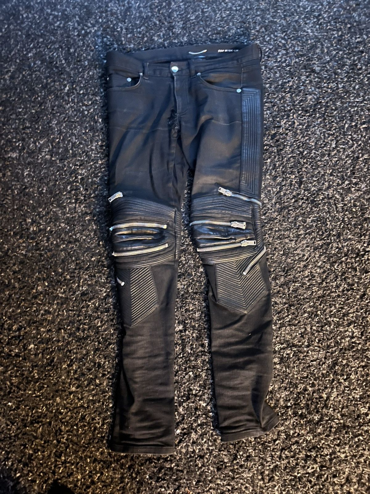 Saint Laurent Paris D04 Moto Zip Biker Denim Jeans with Leather