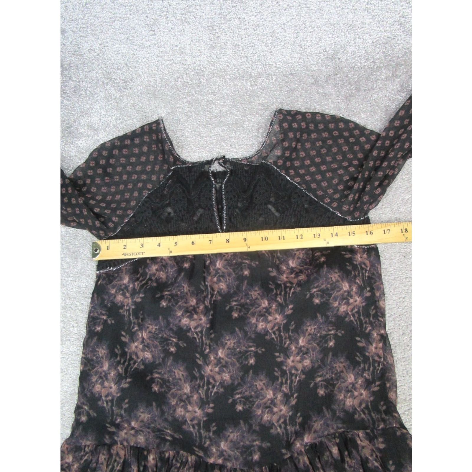 Free People VINTAGE Free People Dress Womens XS Purple Black Floral Blouson Short Sleeve Square Neck Button Casual Party Summer Women Size XS / US 0-2 / IT 36-38 - 5 Thumbnail