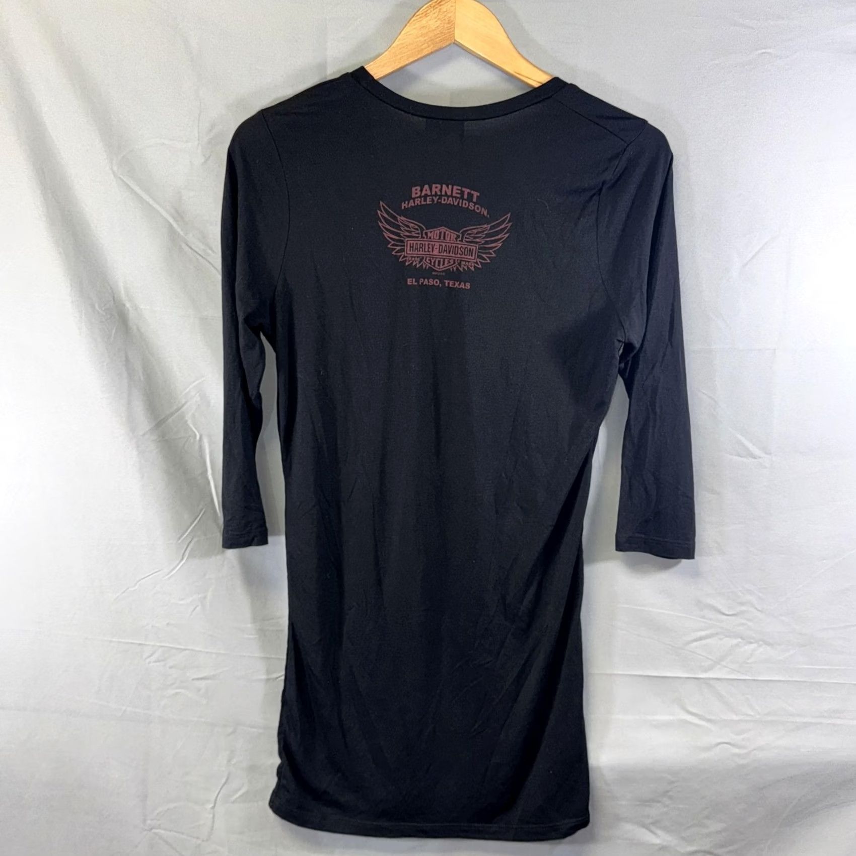 Harley Davidson VINTAGE Harley-Davidson Shirt Womens Large Black Scoop Neck 3/4 Sleeve Graphic Made USA Size L / US 10 / IT 46 - 2 Thumbnail
