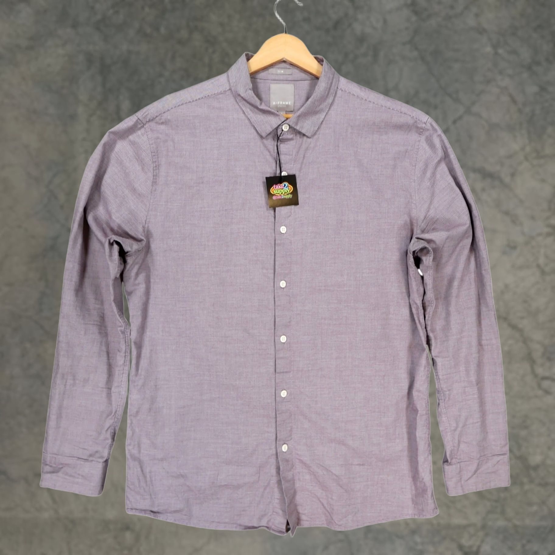 Frame A-FRAME Button Up Shirt Mens Large Purple Slim Stretch Micro Stripe Size US L / EU 52-54 / 3 - 1 Thumbnail