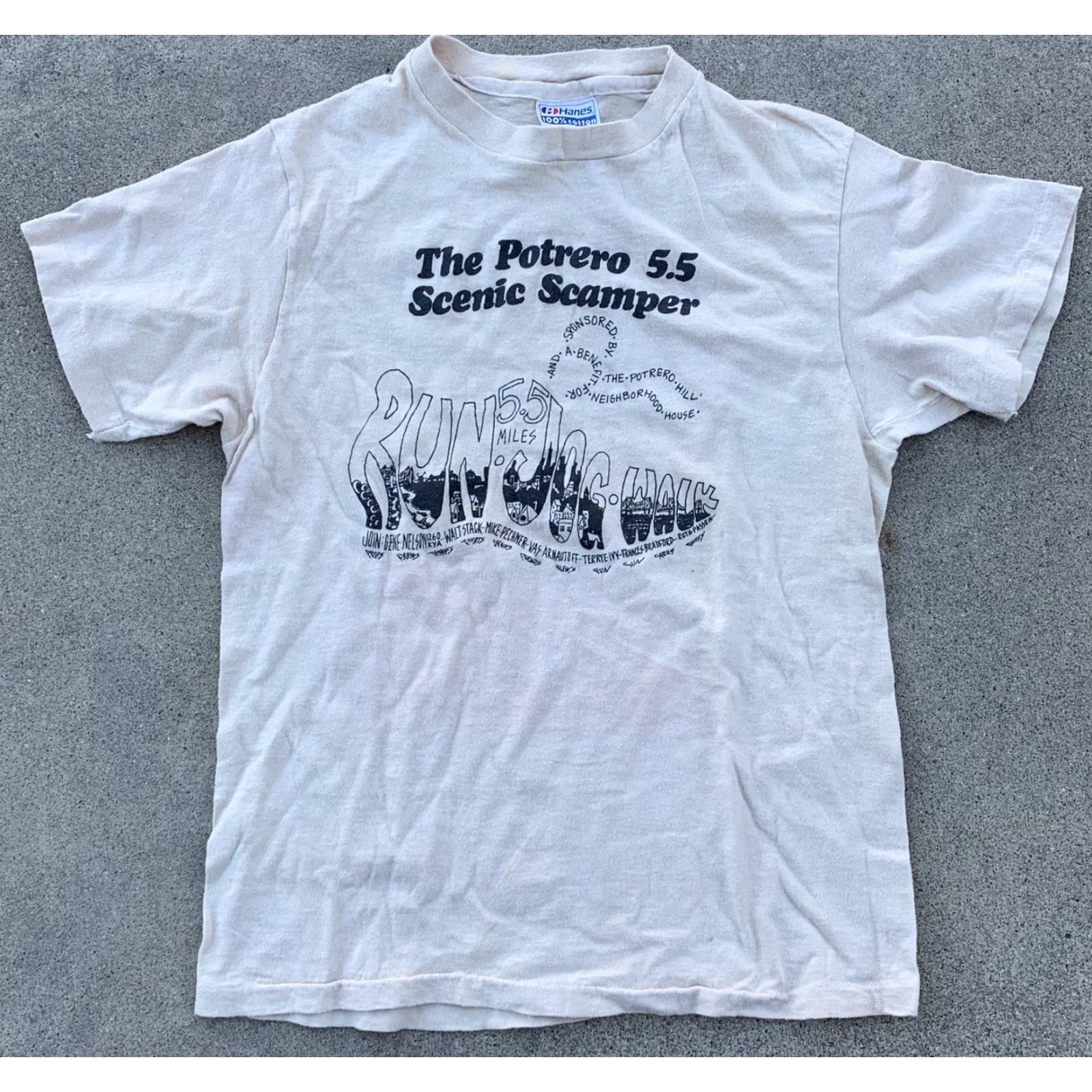 Hanes vintage Hanes The Potrero 5.5 Scenic Scamper Run Jog Walk t-shirt Beige M 80s Graphic Tee Mens Shirt Short Sleeve Vintage 1980s 80s Size US M / EU 48-50 / 2 - 5 Thumbnail