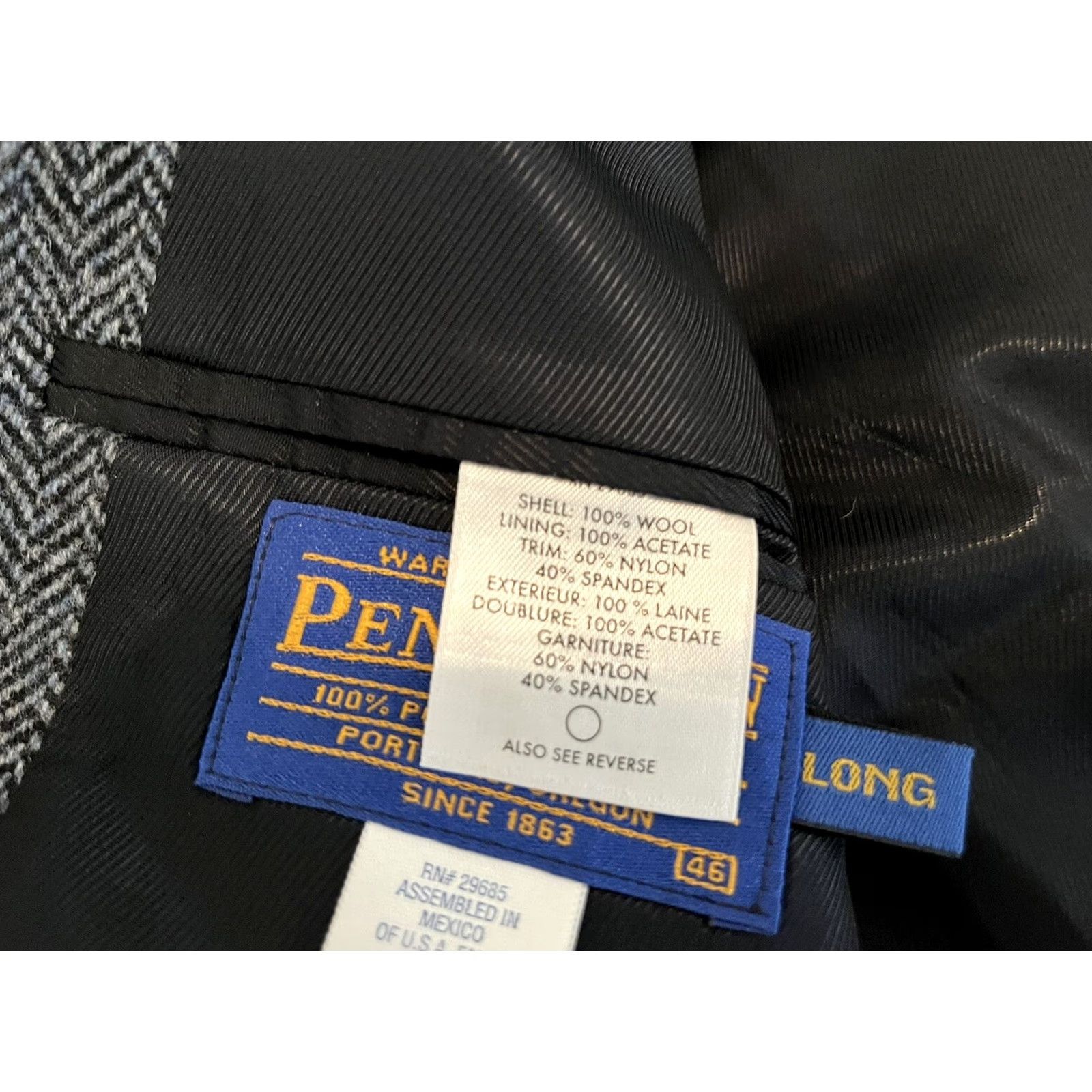 Pendleton Pendleton Western Tweed Wool Blue Jacket Blazer Sport Coat 46 Long Mens Wool Tweed 2 Button Elbow Patches Vintage Western Theme Size 46R - 4 Thumbnail