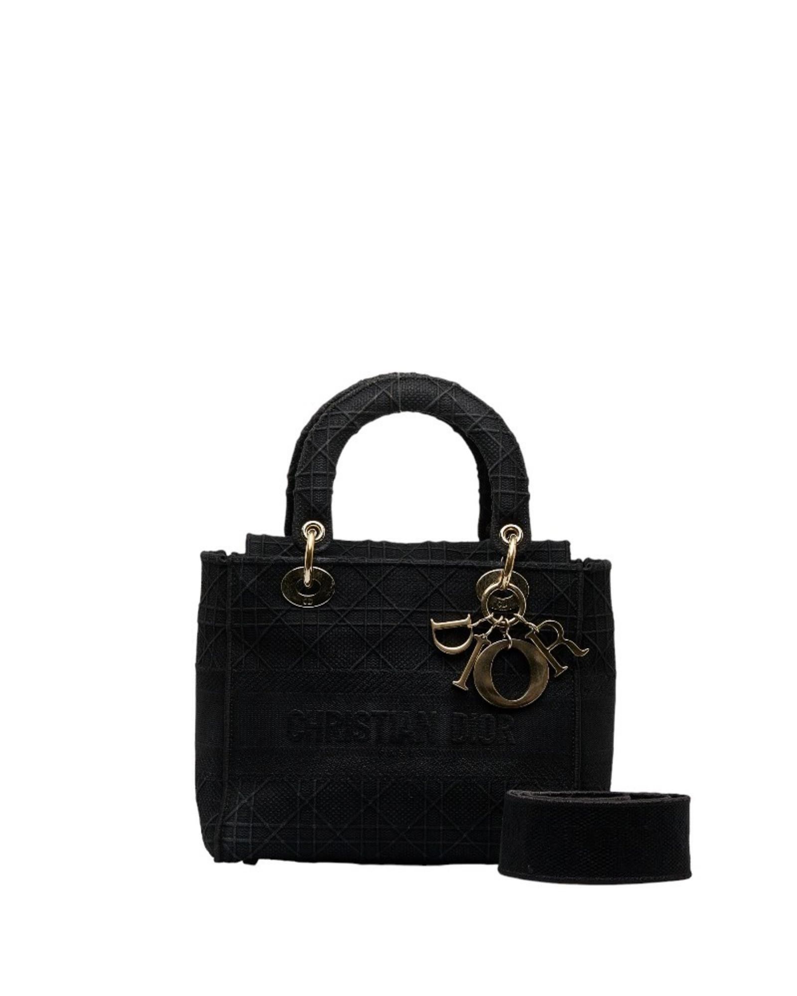 image of Dior Elegant Black Canvas Handbag With Iconic Clasp, Women's