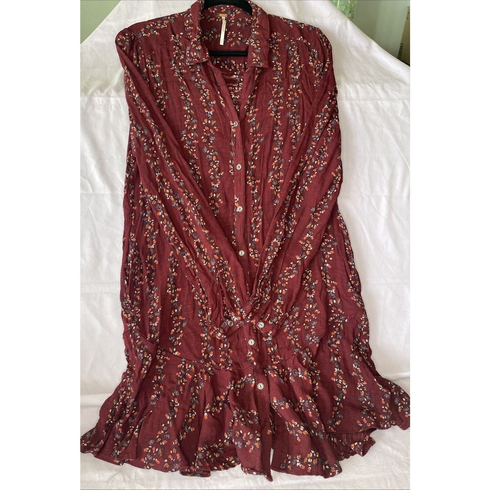 Free People Free People Women's Floral Ruffle Trim Shirt Dress Red Sz M Size M / US 6-8 / IT 42-44 - 3 Thumbnail