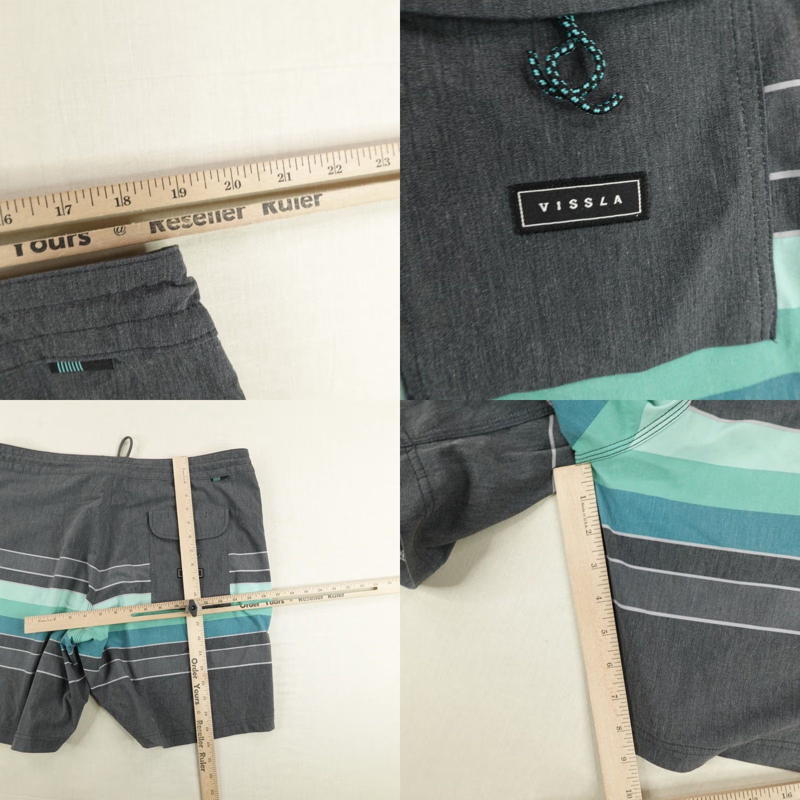 Vissla VISSLA Board Shorts Men 38 Gray Green Stripes Swim Trunks Bathing Suit Surfer Size US 38 / EU 54 - 8 Thumbnail