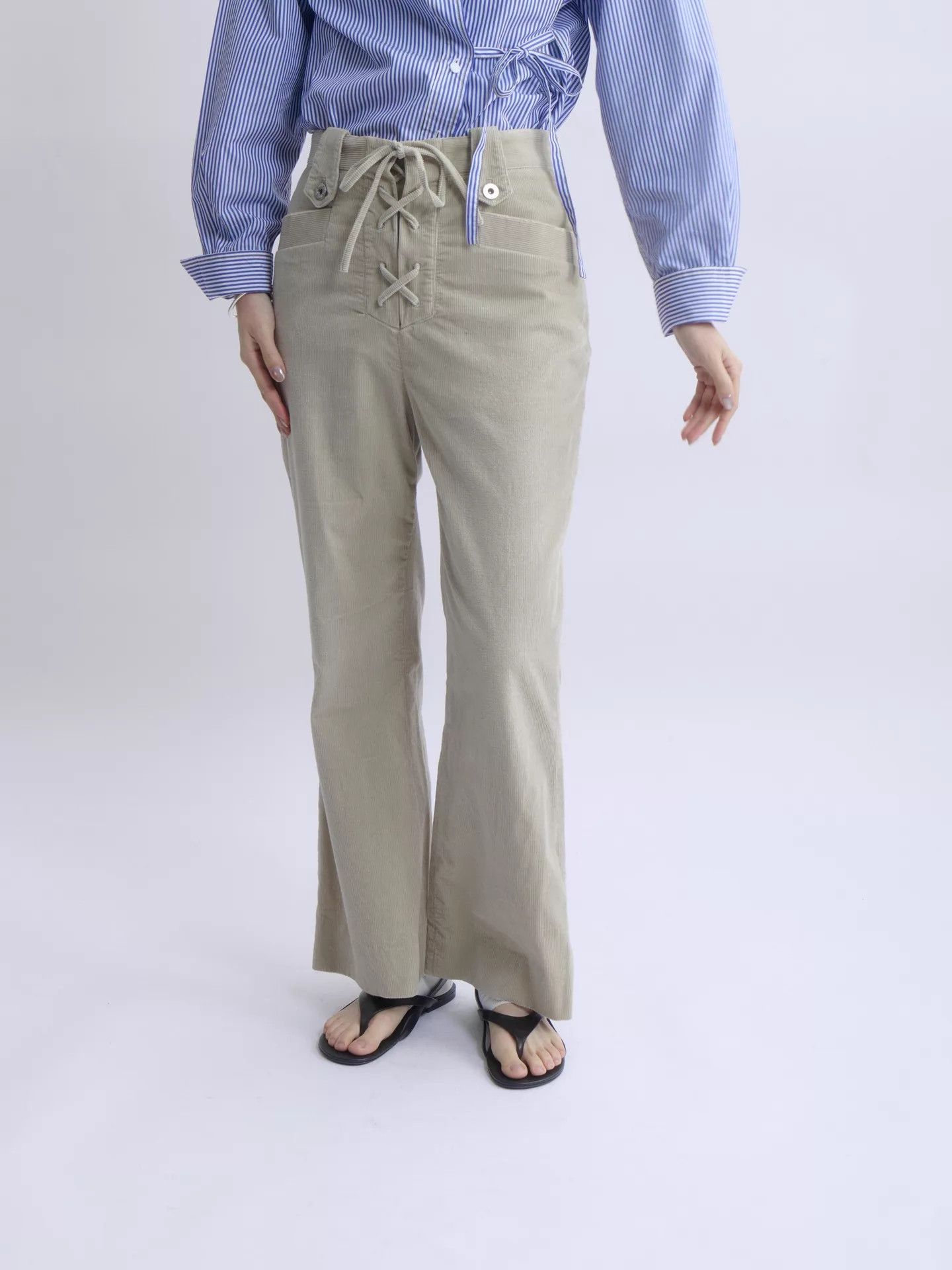 Miu Miu MIU MIU 2019AW Tie Belt Corduroy Military Wide Leg Pants Size 27" / US 4 / IT 40 - 1 Thumbnail