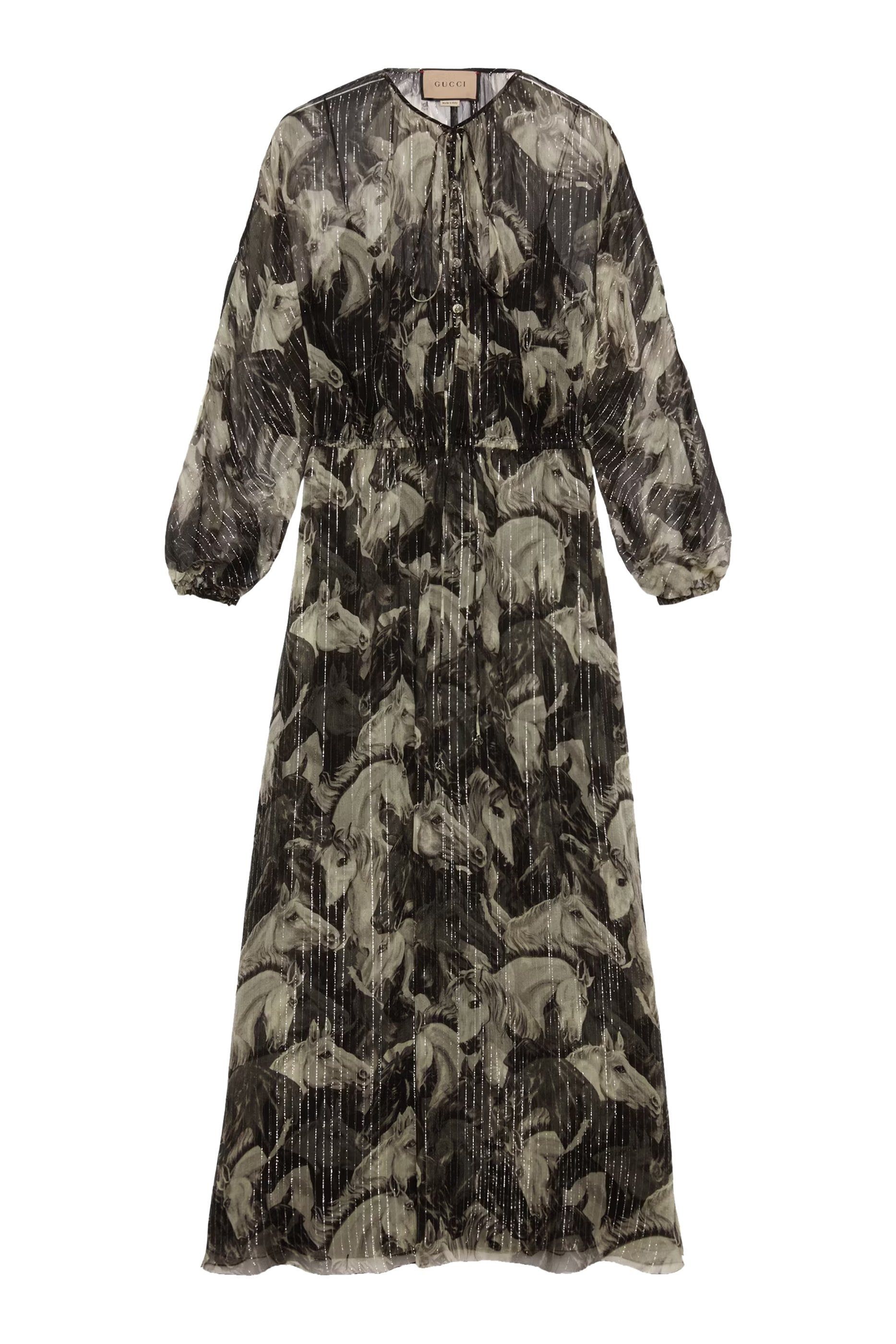Gucci Horses Print Meadow Silk Dress SIZE 40