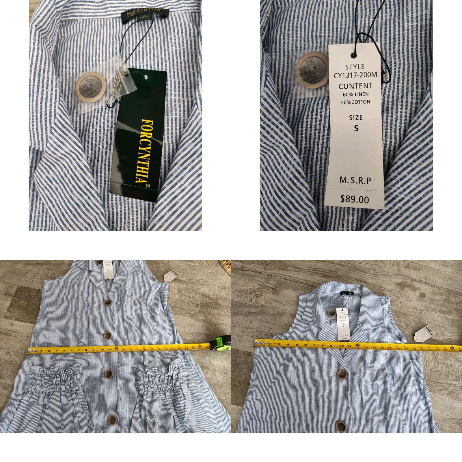 Vintage VINTAGE None Linen Blend Striped Shirt Dress Casual Women S Blue & White Sleeveless 90s Designer Size S / US 4 / IT 40 - 8 Thumbnail