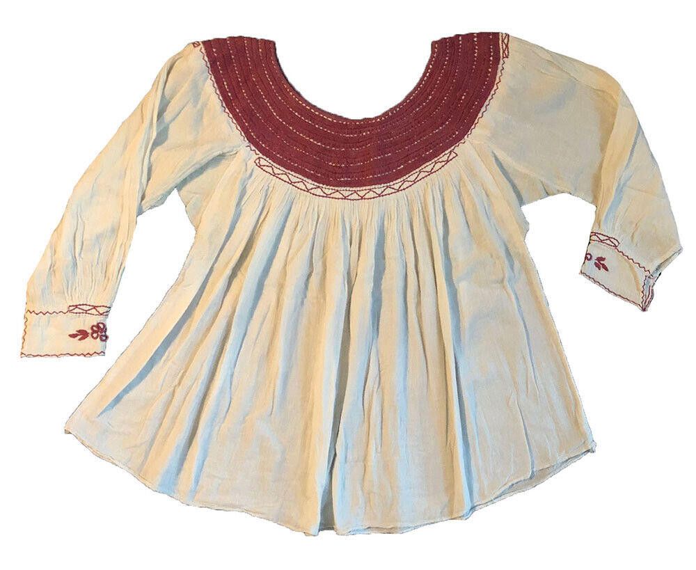 Designer Used White Hand Made Embroidered Blouse L Size L / US 10 / IT 46 - 2 Thumbnail