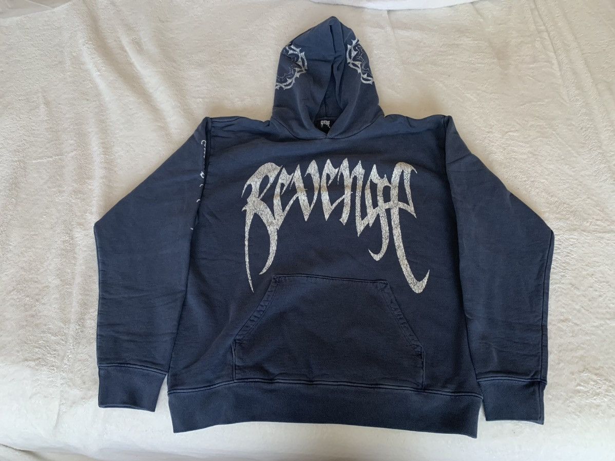 image of Revenge Distressed Hoodie Washed Navy in Black, Men's (Size XL)