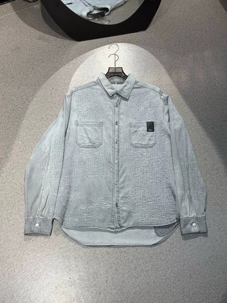 Dior Dior Distressed Gray Denim Shirt Jacket-yf Size US XL / EU 56 / 4 - 1 Thumbnail
