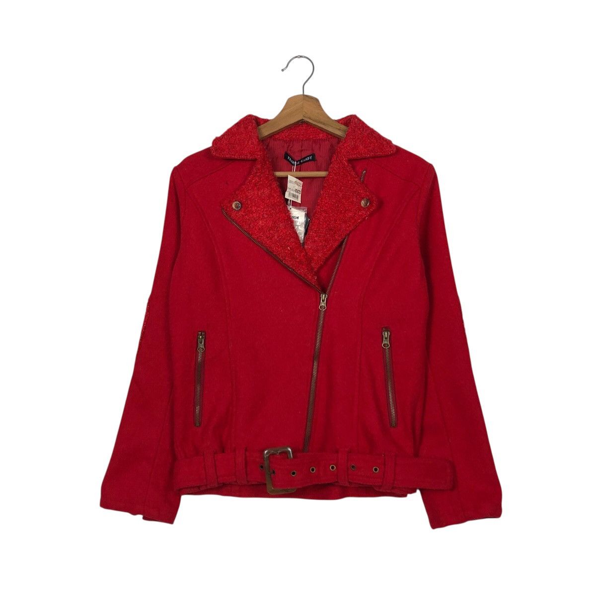 Japanese Brand Frantic Candy Red Wool Moto Jacket with Belt Issey Miyake Size M / US 6-8 / IT 42-44 - 2 Thumbnail