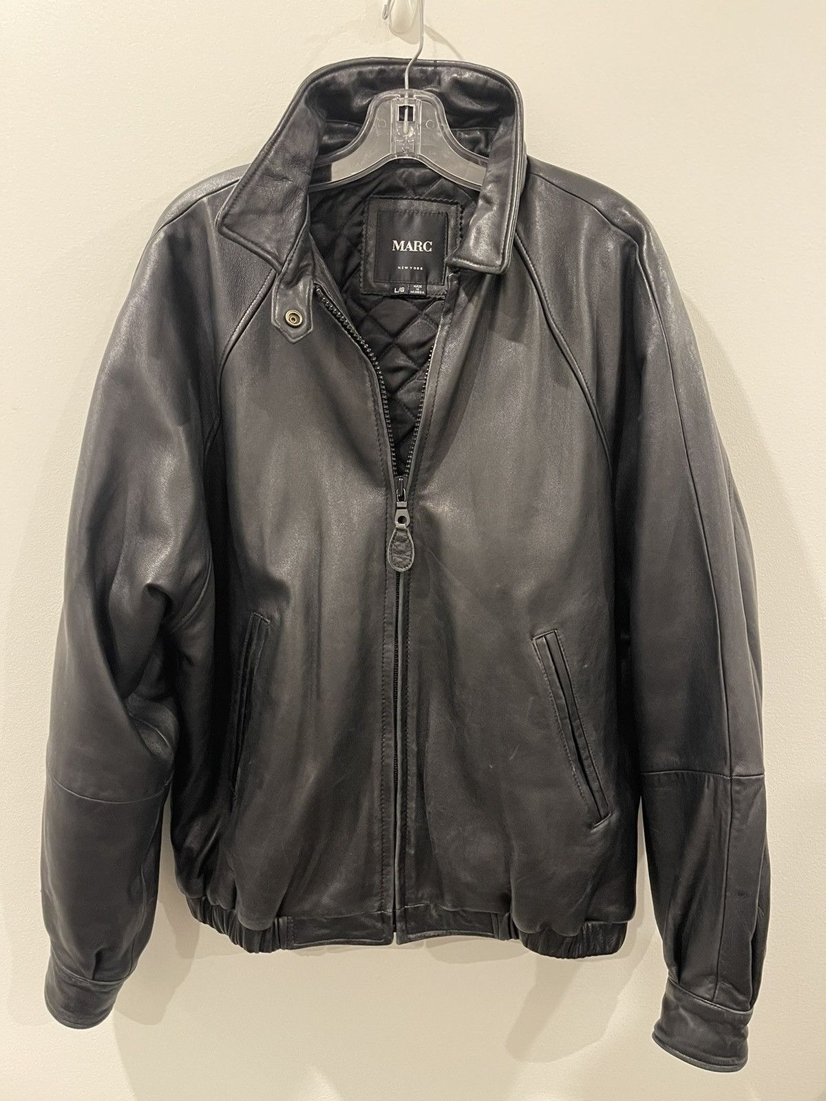 image of Vintage 90’S Trendy Leather Bomber Jacket in Black, Men's (Size Large)
