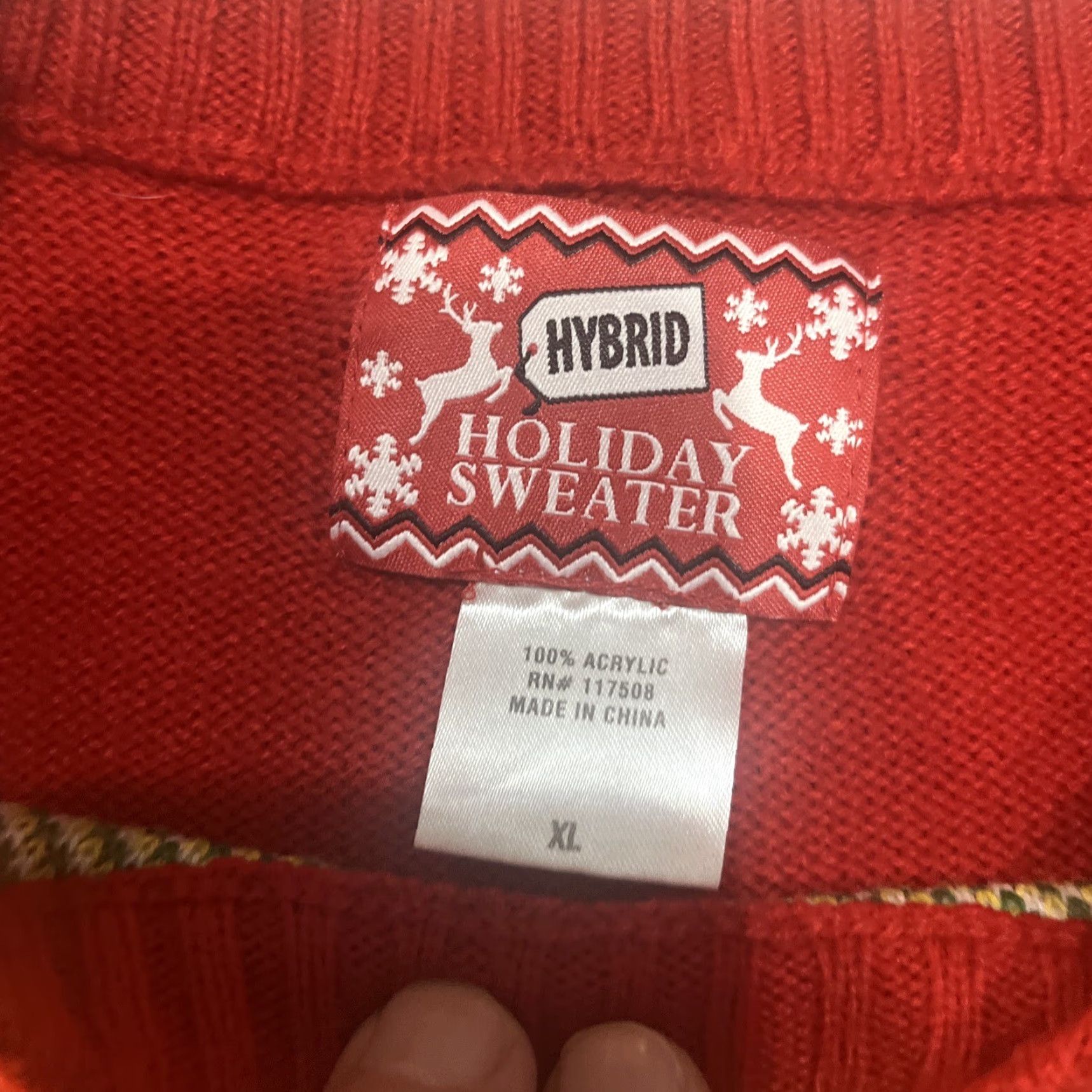 Vintage Hybrid Holiday Sweater Men XL Red Ugly Christmas Sweater Beer Happy Holla Daze Pullover Size US XL / EU 56 / 4 - 3 Thumbnail