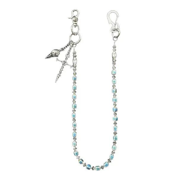 Jewelry Silver Blue Beaded Men’s Chain with Cross Pendant Size ONE SIZE - 5 Thumbnail