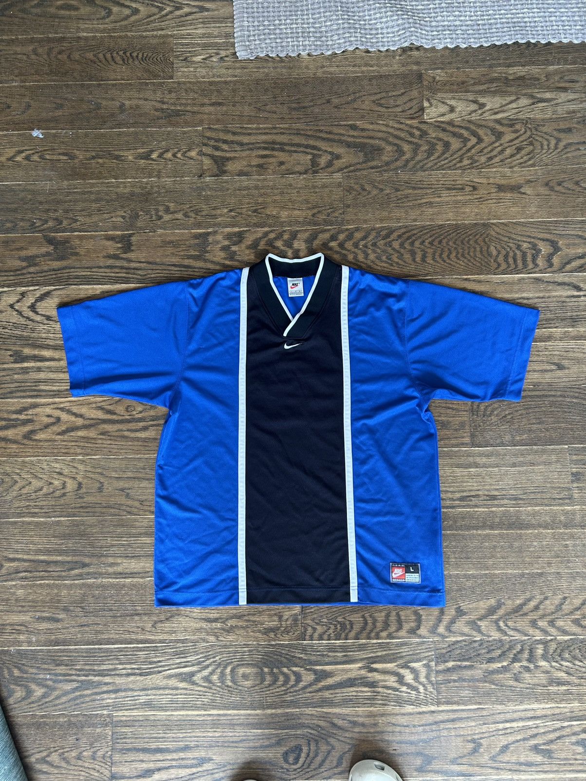 Nike Nike Middle Swoosh Soccer Jersey - Blue/Black - Late 90s - L Size US L / EU 52-54 / 3 - 1 Thumbnail
