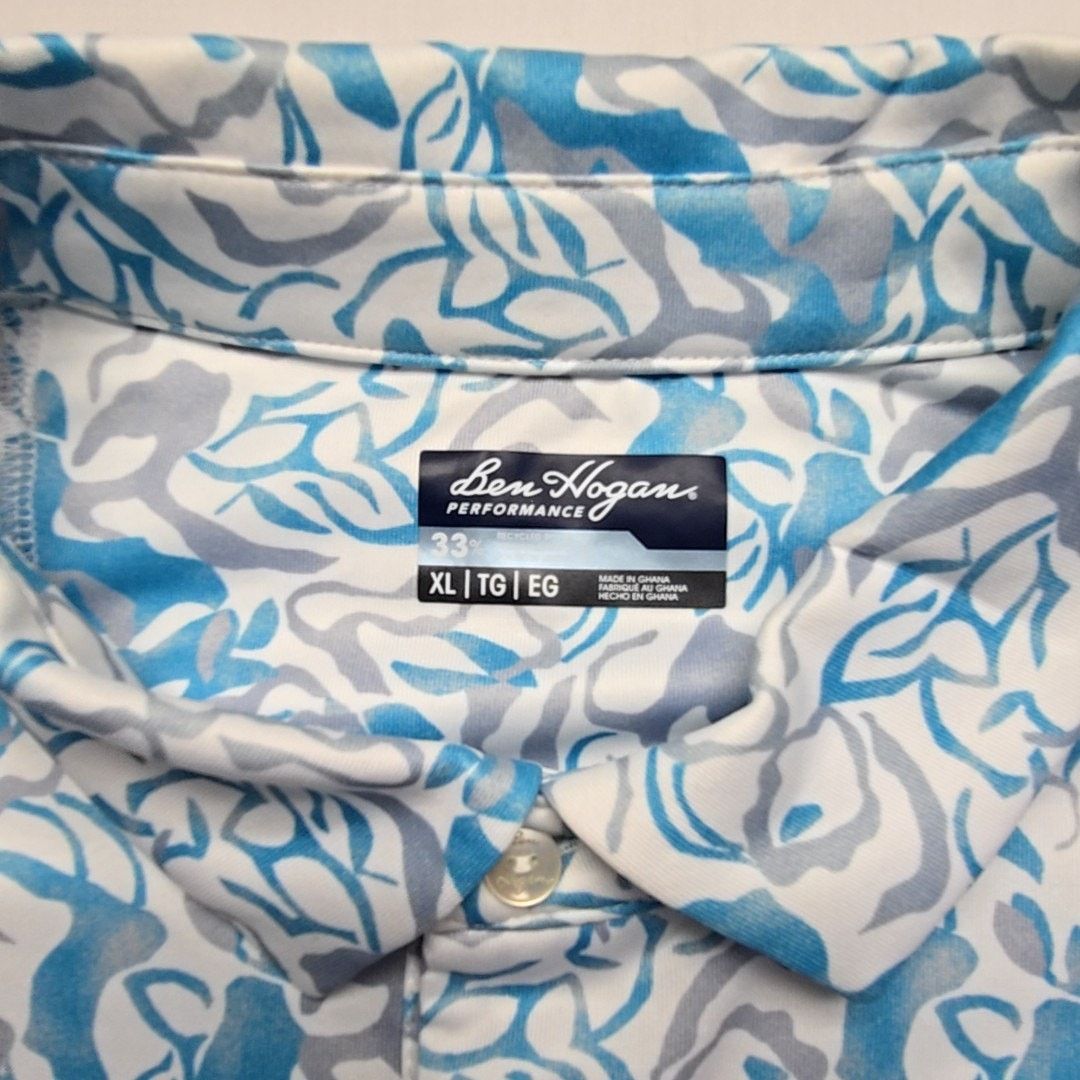 Hogan Ben Hogan Performance Polo XL Blue Gray Abstract Print Shirt Size US XL / EU 56 / 4 - 6 Thumbnail