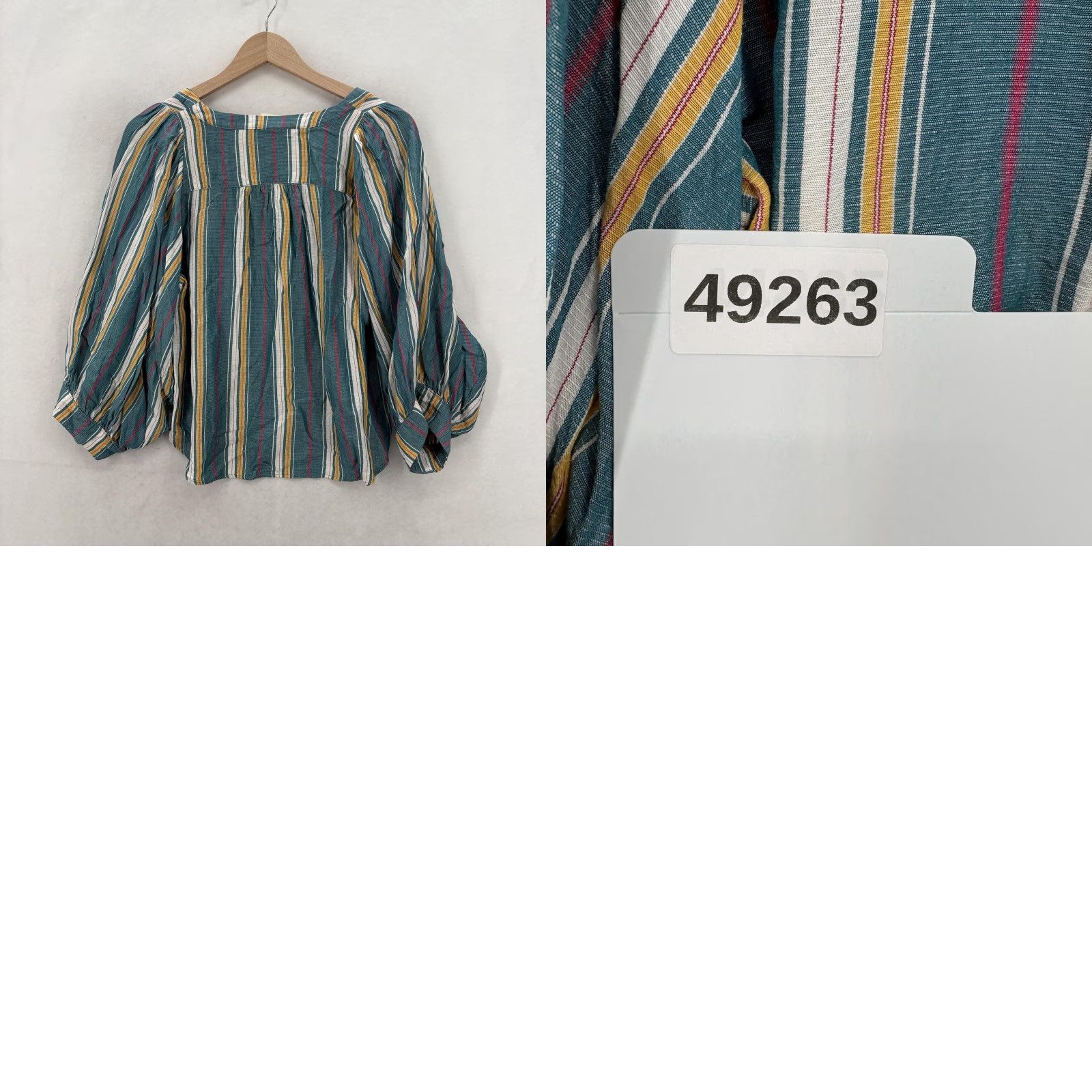 Vintage Maeve Striped Balloon Sleeve Top Womens Small Green Blouse V-Neck 3/4 Sleeve Rayon Woven Casual Relaxed Vintage No Size S / US 4 / IT 40 - 9 Thumbnail