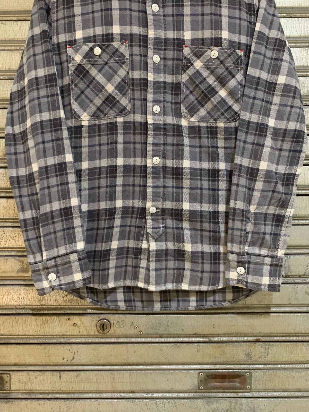the flat head embroidery chainstitch button up flannel shirt