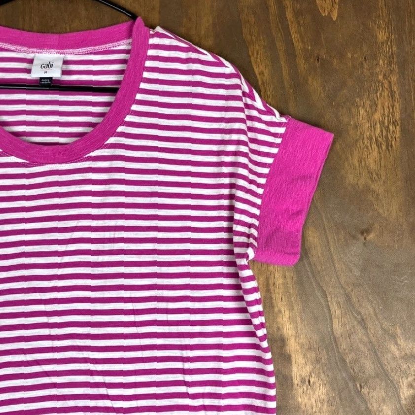 Vintage CAbi Shirt Pink White Striped Scoop Neck 100% Cotton Short Sleeve M Women Casual Workwear Modern Classic T-Shirt Size M / US 6-8 / IT 42-44 - 5 Thumbnail