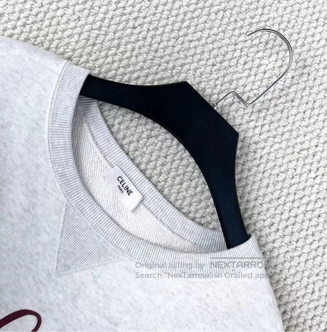 Celine celine logo short sweatshirt in light gray. Size L / US 10 / IT 46 - 7 Thumbnail