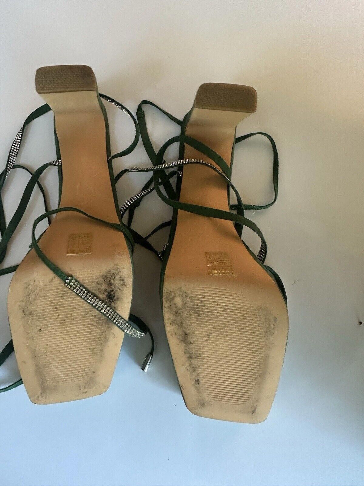 Designer Womens Lace Up 9.5 Strap Up Heels Vivianly Green Embellished Size US 9.5 / IT 39.5 - 3 Thumbnail
