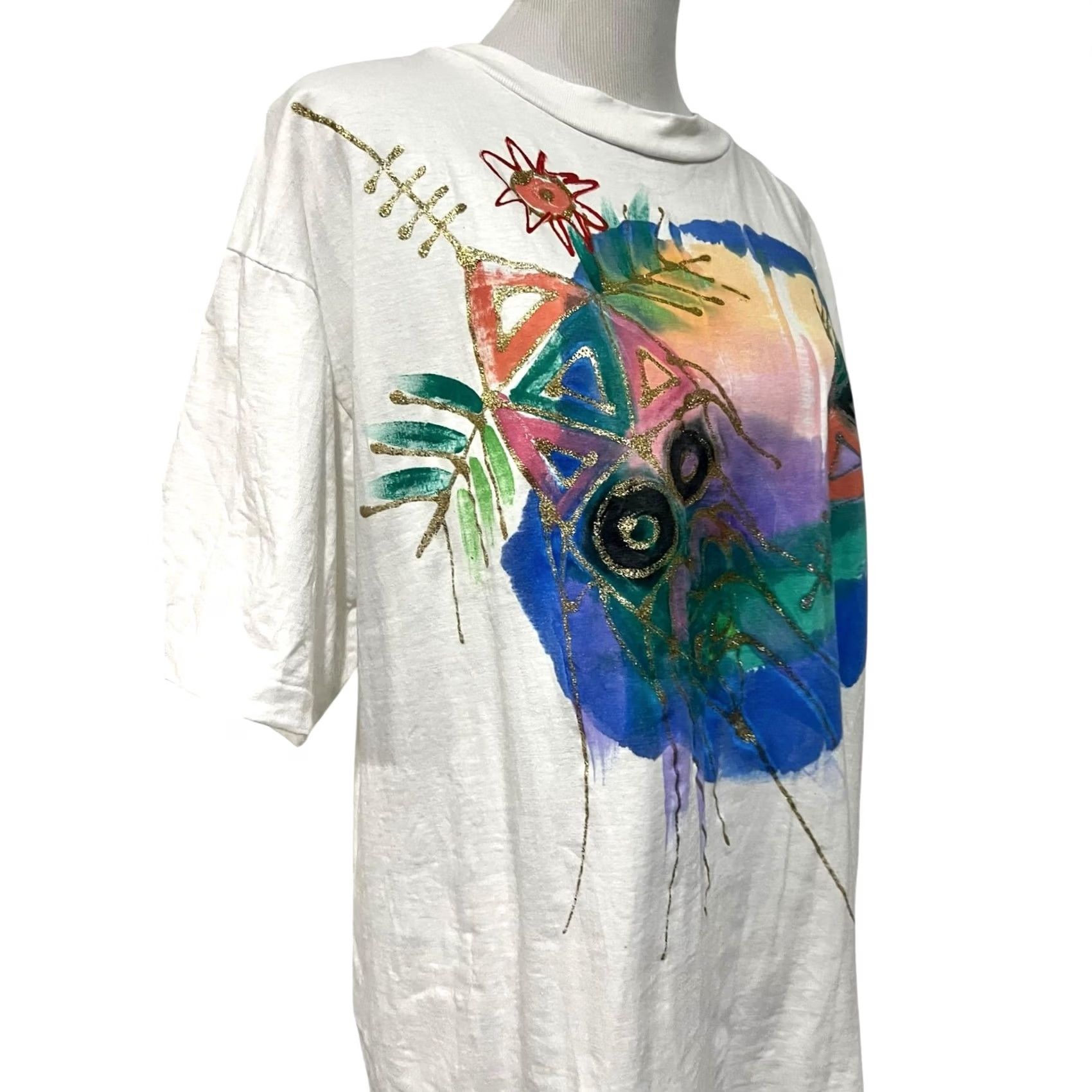 Vintage VINTAGE Artist Hand Painted Shirt OS Beach Ocean Fish Artsy Single Stitch 90s T Size ONE SIZE - 7 Thumbnail