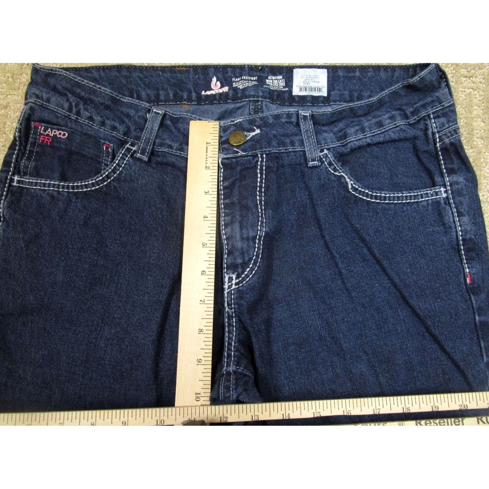 Denime LAPCO Jeans Women 10 Blue Straight Flame-Resistant Denim Pants Dark Wash 5-Pocket Regular Size 32 Blue Size 32" / US 10 / IT 46 - 6 Thumbnail