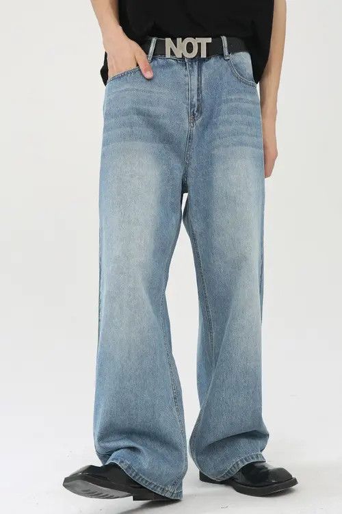 Hypebeast × Japanese Brand Wide-leg vintage washed light blue jeans Size US 32 / EU 48 - 1 Thumbnail