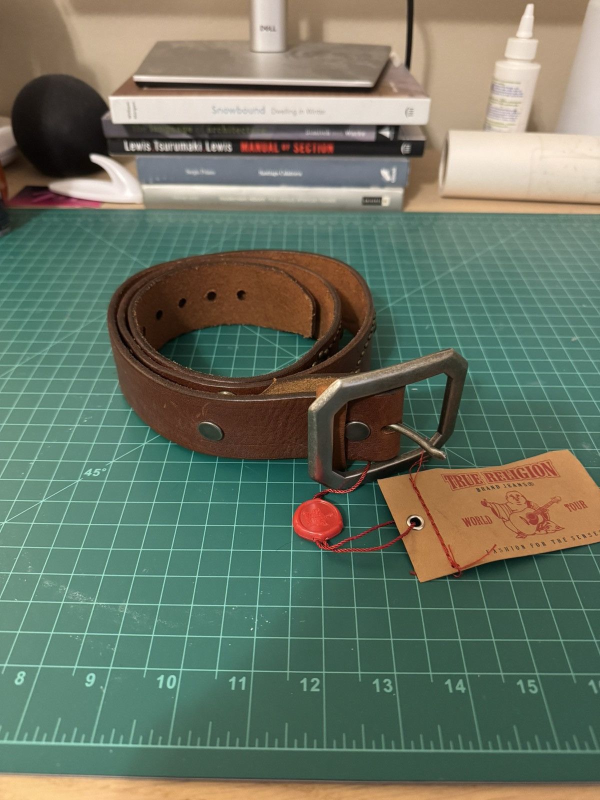 Hollywood Trading Company True Religion Studded Leather Belt Size 34 - 2 Thumbnail