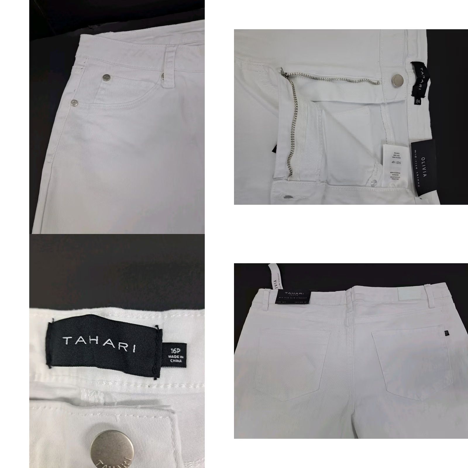 Vintage NWT Tahari Women Olivia Mid Rise Straight Skinny Pants White Size 16P Slim Fit Chino 26in Inseam Size 38" / US 16 / IT 52 - 8 Thumbnail