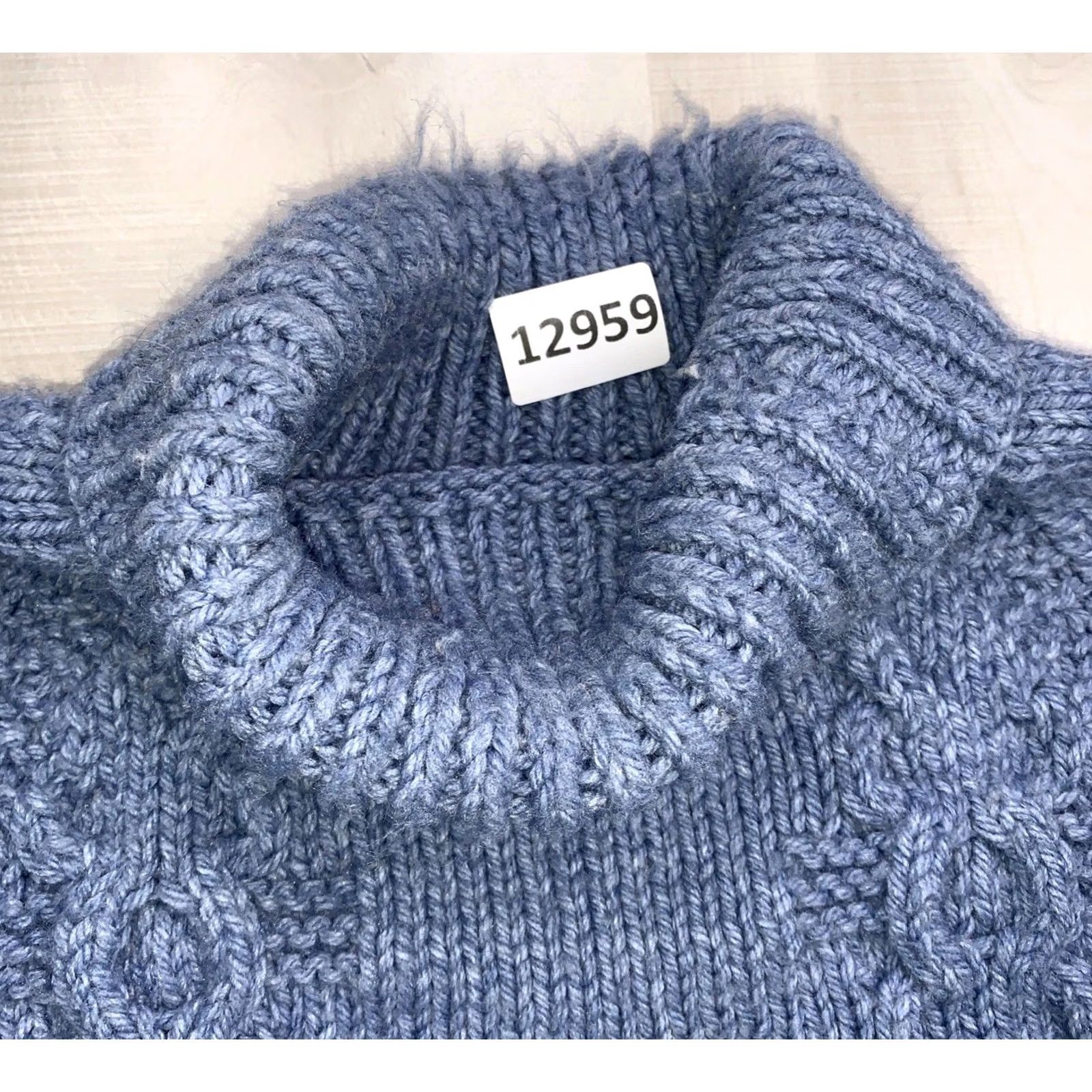 Vintage VINTAGE Fisherman Cable-Knit Cowl Neck Sweater Womens Medium Blue 90s 80s Handmade Pullover Adults Mens? Size M / US 6-8 / IT 42-44 - 6 Thumbnail