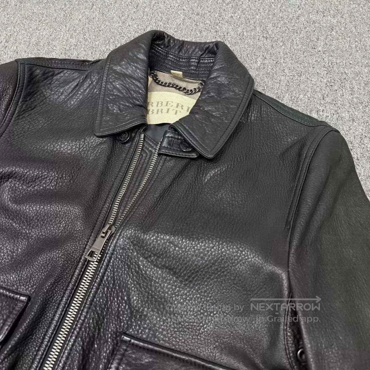 Burberry Black Leather Jacket with Zip Front and Pockets. Size US S / EU 44-46 / 1 - 3 Thumbnail