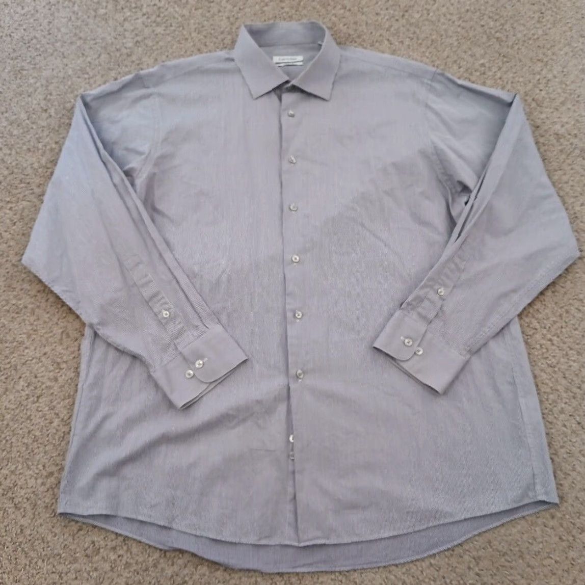 Calvin Klein Calvin Klein Shirt Mens 17 Gray Long Sleeve Button-Up Cotton Striped Shirt Mens Regular Gray Size US XL / EU 56 / 4 - 2 Thumbnail