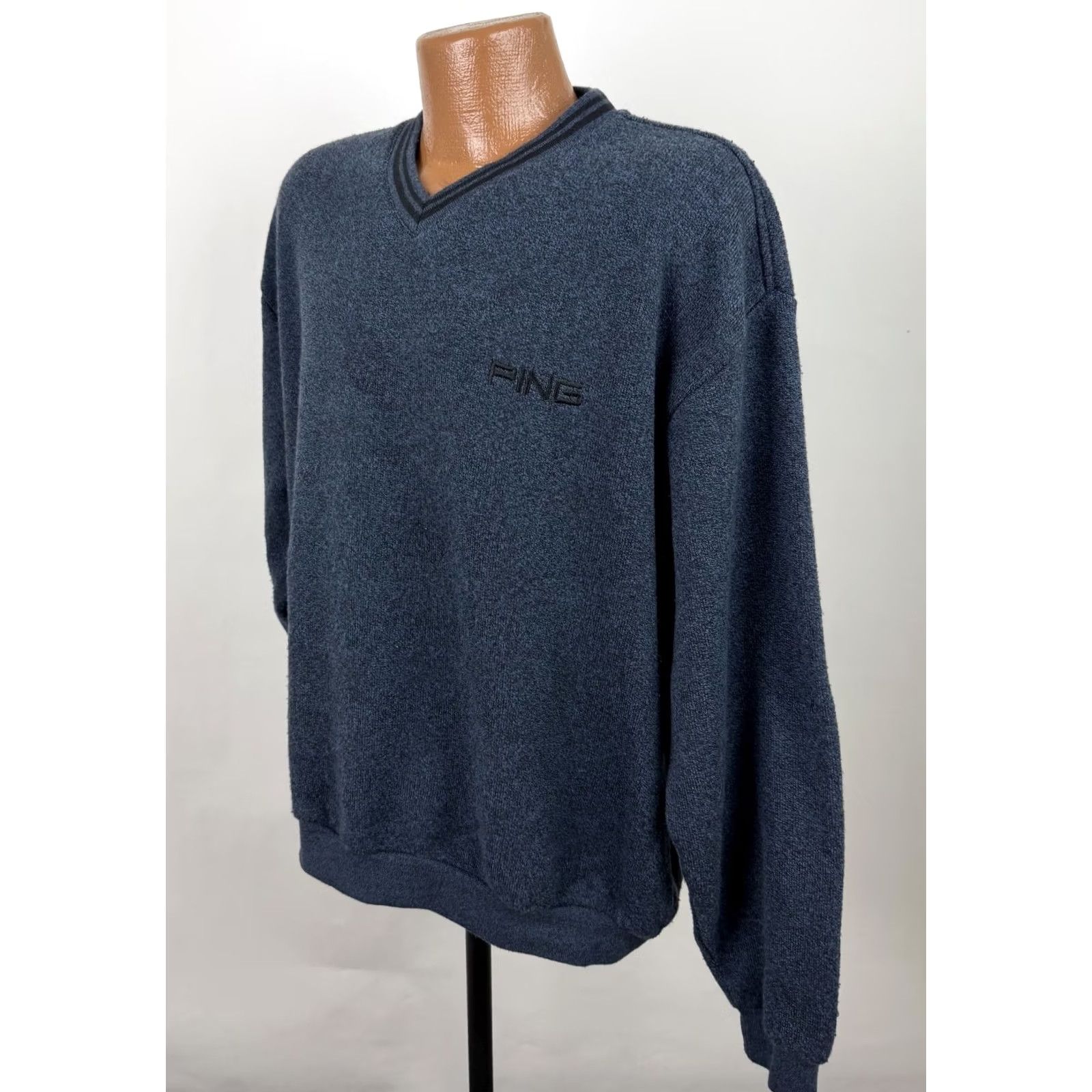 Vintage PING Fleece Sweatshirt Mens Large Navy Blue V-neck Golf Pullover Embroidered Dad (AS IS) Size US L / EU 52-54 / 3 - 6 Thumbnail